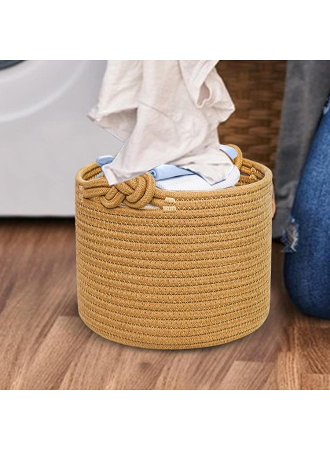Bukela Braided Basket with Handles, Cotton Rope Baskets for Storing, with Twist Handles, Braided Rope Table Basket - Round Cotton Rope Toy Organizer for Dog Cat Toys - Image 3